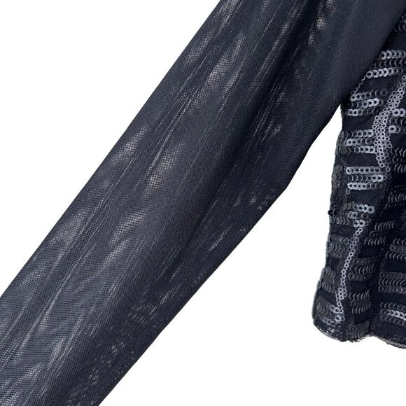 GORGOUS CACHE BLACK SEQUIN SHEER SLEEVE CARDI WORN ONCE! MEDIUM - Picture 5 of 6